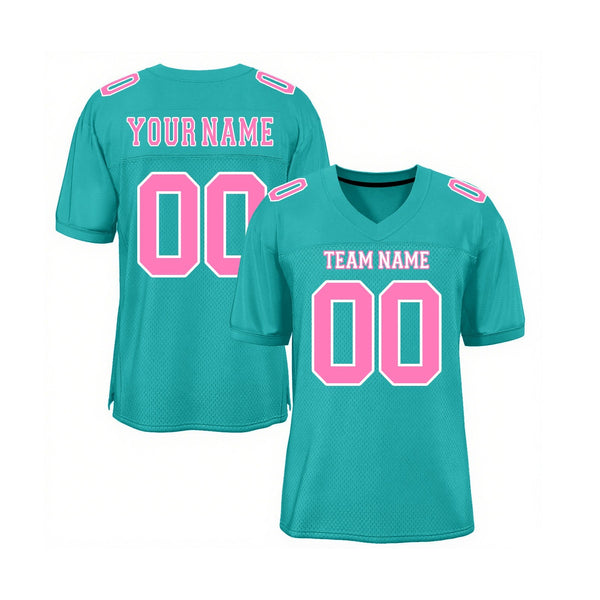 Custom Aqua Pink-White Mesh Classic Style Authentic Sports Football Jersey