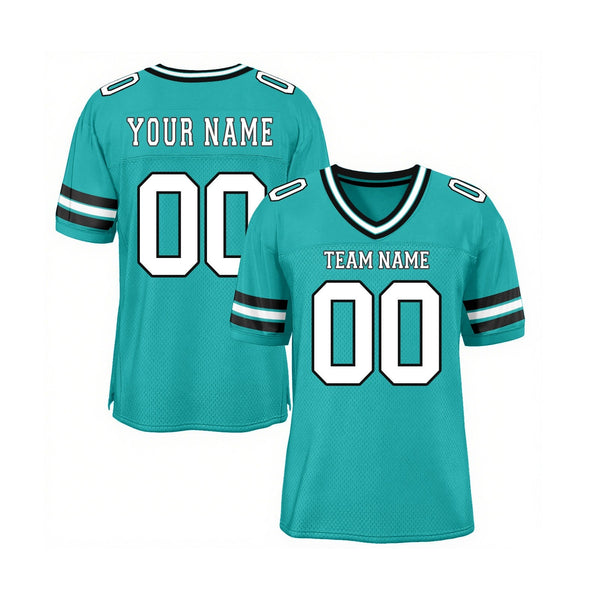 Custom Aqua White-Black Mesh Classic Style Authentic Sports Football Jersey