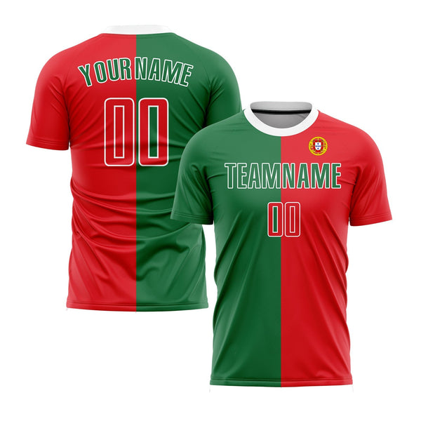 Custom Kelly Green Red-White Portuguese Flag Classic Uniform Training Sets Soccer Jersey For Adults/Kids