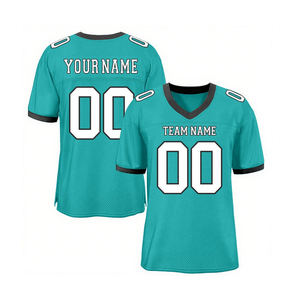Custom Aqua White-Black Mesh Classic Style Authentic Sports Football Jersey