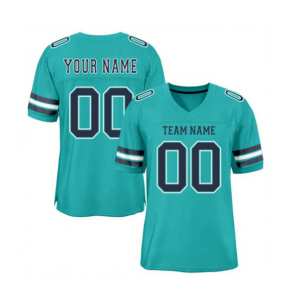 Custom Aqua Navy-White Mesh Classic Style Authentic Sports Football Jersey