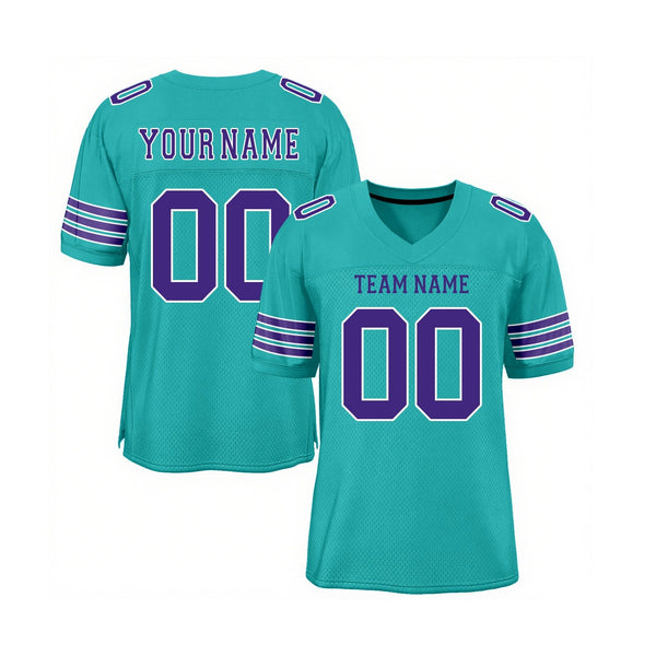 Custom Aqua Purple-White Mesh Classic Style Authentic Sports Football Jersey