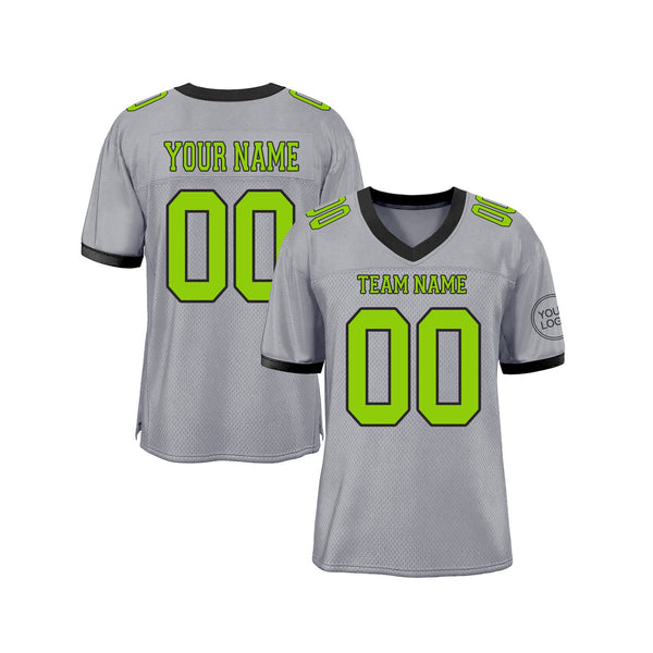 Custom Gray Neon Green-Black Mesh Classic Style Authentic Sports Football Jersey