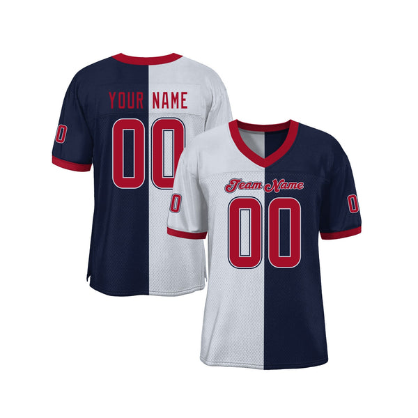 Custom Navy Red-White Mesh Split Fashion Classic Style Authentic Sports Football Jersey