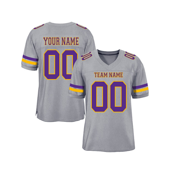 Custom Gray Purple-Gold Mesh Classic Style Authentic Sports Football Jersey