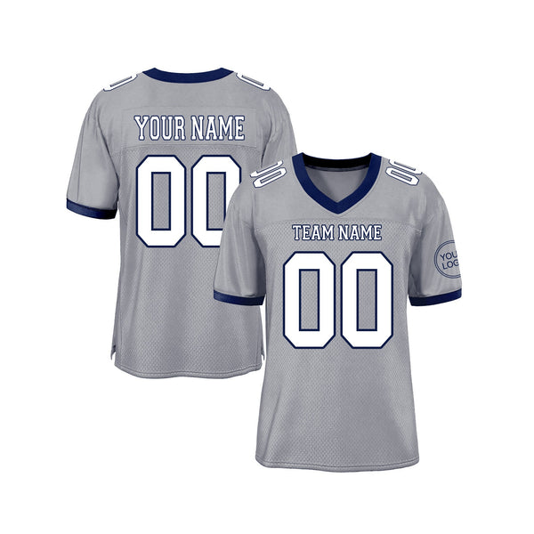 Custom Gray White-Navy Mesh Classic Style Authentic Sports Football Jersey