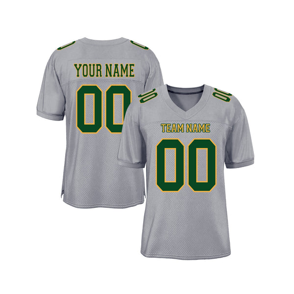 Custom Gray Green-Gold Mesh Classic Style Authentic Sports Football Jersey