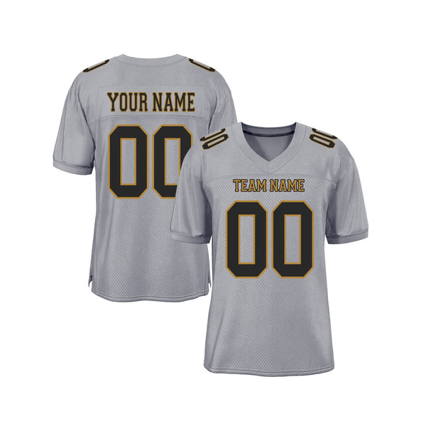 Custom Gray Black-Old Gold Mesh Classic Style Authentic Sports Football Jersey