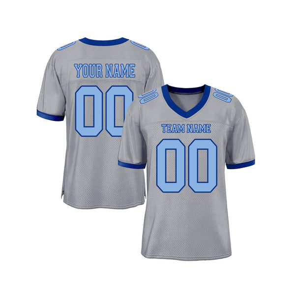 Custom Gray Light Blue-Royal Mesh Classic Style Authentic Sports Football Jersey
