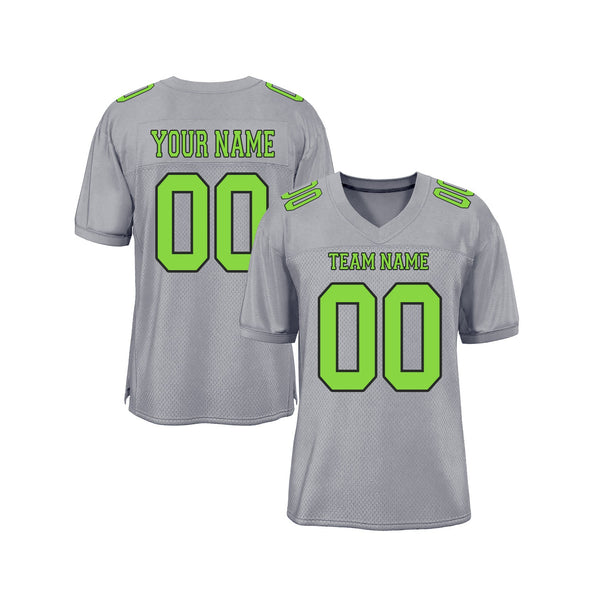 Custom Gray Neon Green-Navy Mesh Classic Style Authentic Sports Football Jersey