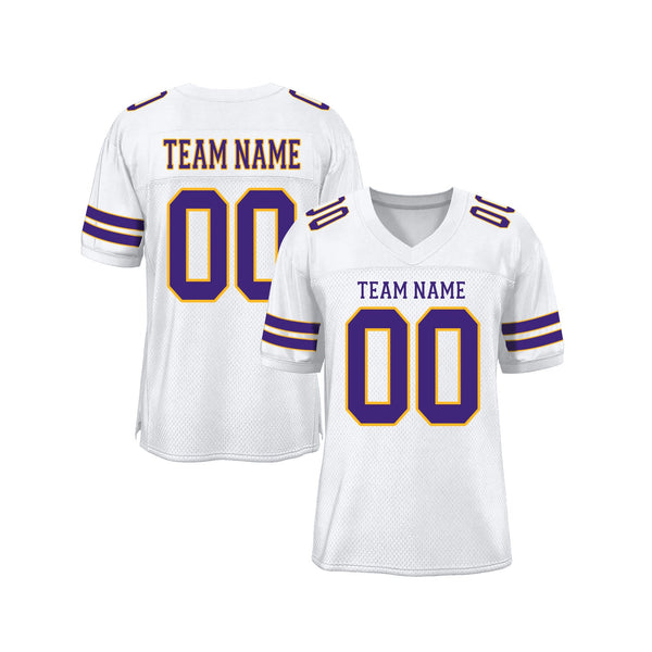 Custom White Purple-Gold Mesh Classic Style Authentic Sports Football Jersey