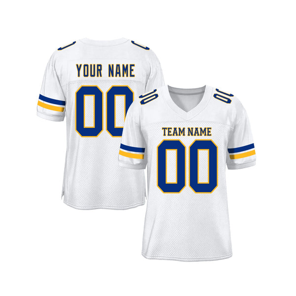 Custom White Royal-Gold Mesh Classic Style Authentic Sports Football Jersey