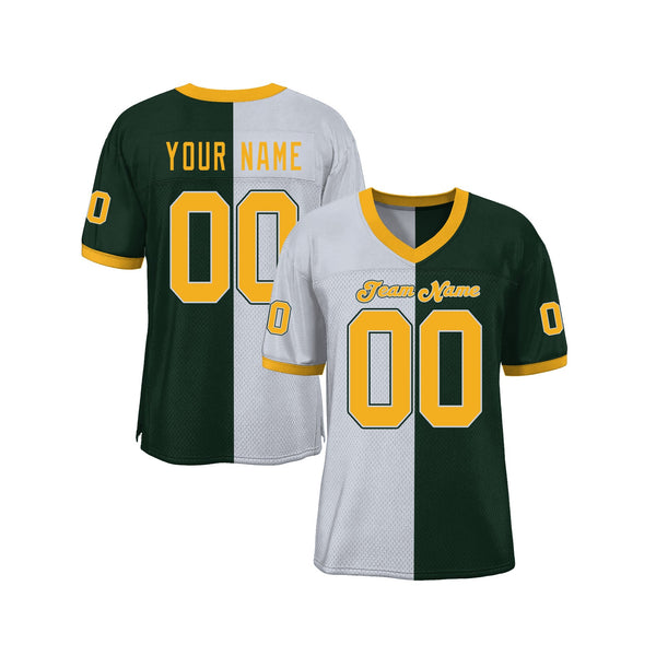 Custom Green Gold-White Mesh Split Fashion Classic Style Authentic Sports Football Jersey