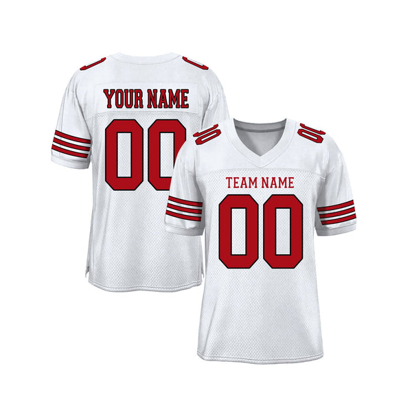 Custom White Red-Black Mesh Classic Style Authentic Sports Football Jersey