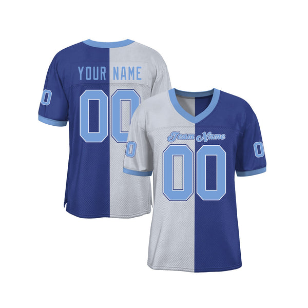 Custom Royal Light Blue-White Mesh Split Fashion Classic Style Authentic Sports Football Jersey