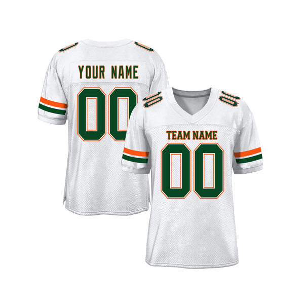 Custom White Green-Orange Mesh Classic Style Authentic Sports Football Jersey