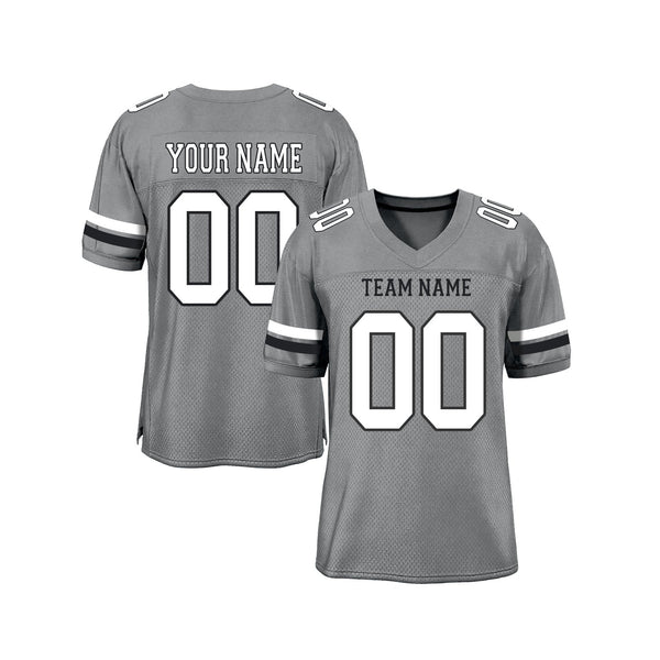 Custom Gray White-Black Mesh Classic Style Authentic Sports Football Jersey