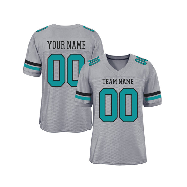 Custom Gray Teal-Black Mesh Classic Style Authentic Sports Football Jersey