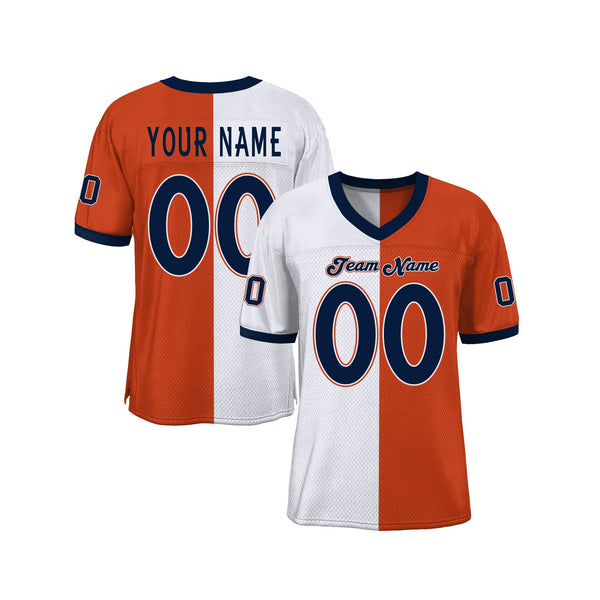 Custom Orange Navy-White Mesh Split Fashion Classic Style Authentic Sports Football Jersey