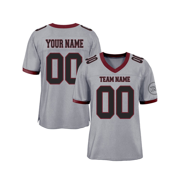 Custom Gray Black-Burgundy Mesh Classic Style Authentic Sports Football Jersey