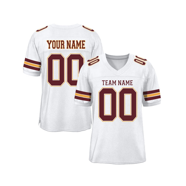 Custom White Burgundy-Gold Mesh Classic Style Authentic Sports Football Jersey