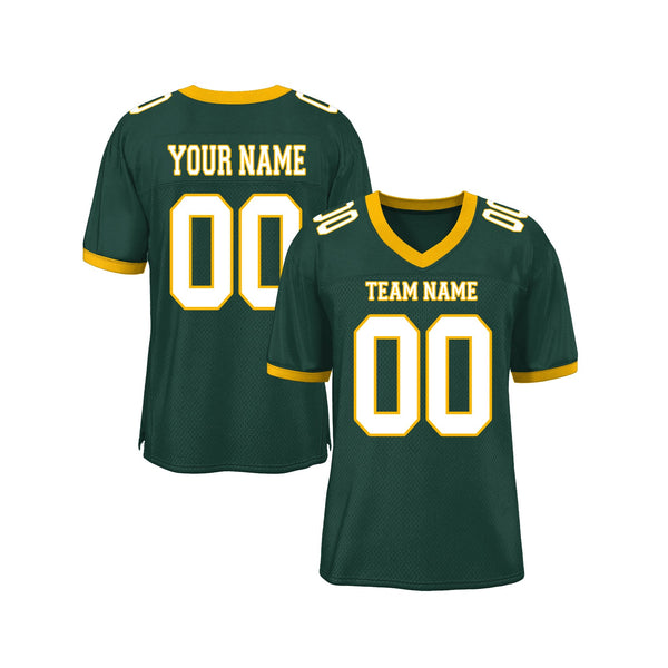 Custom Green White-Gold Mesh Classic Style Authentic Sports Football Jersey