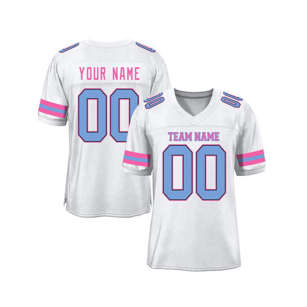 Custom White Light Blue-Pink Mesh Classic Style Authentic Sports Football Jersey