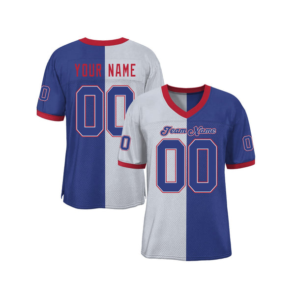 Custom White Royal-Scarlet Mesh Split Fashion Classic Style Authentic Sports Football Jersey