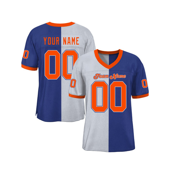 Custom Royal Orange-White Mesh Split Fashion Classic Style Authentic Sports Football Jersey