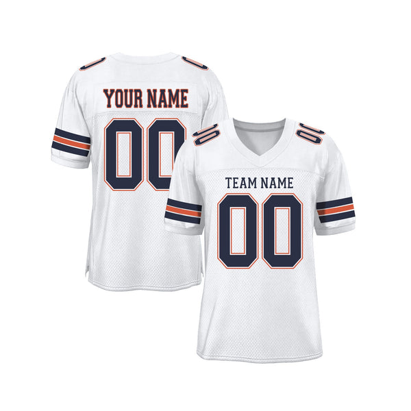 Custom White Navy-Orange Mesh Classic Style Authentic Sports Football Jersey