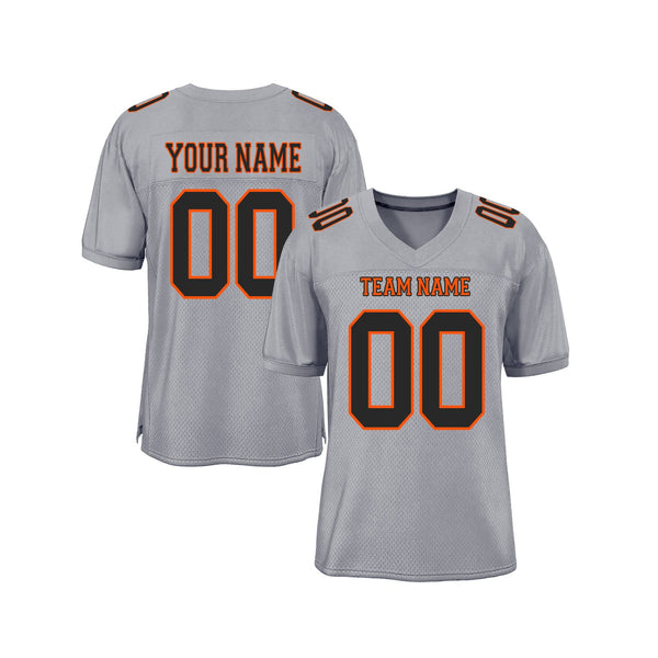 Custom Gray Black-Orange Mesh Classic Style Authentic Sports Football Jersey