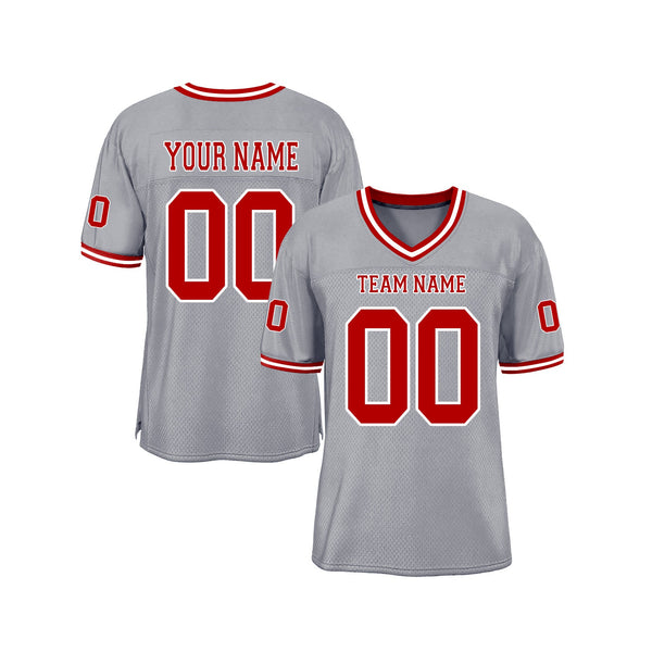 Custom Gray Red-White Mesh Throwback Classic Style Authentic Sports Football Jersey