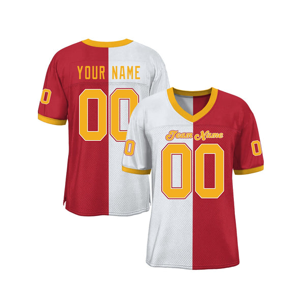 Custom Scarlet Gold-White Mesh Split Fashion Classic Style Authentic Sports Football Jersey