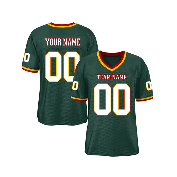 Custom Green White-Red Mesh Classic Style Authentic Sports Football Jersey