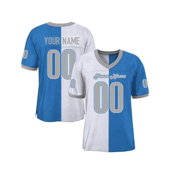 Custom Powder Blue Gray-White Mesh Split Fashion Classic Style Authentic Sports Football Jersey