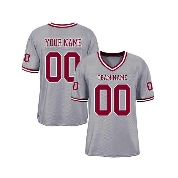 Custom Gray Maroon-White Mesh Authentic Throwback Classic Style Authentic Sports Football Jersey