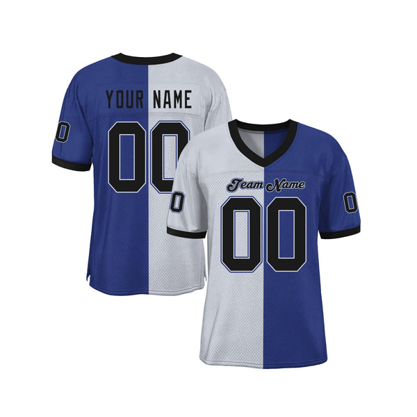 Custom Royal Black-White Mesh Split Fashion Classic Style Authentic Sports Football Jersey