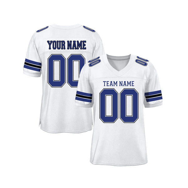 Custom White Royal-Black Mesh Classic Style Authentic Sports Football Jersey