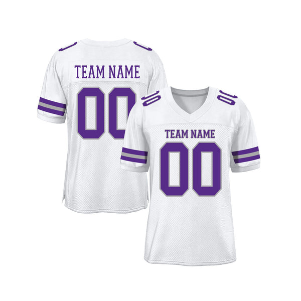 Custom White Purple-Gray Mesh Classic Style Authentic Sports Football Jersey