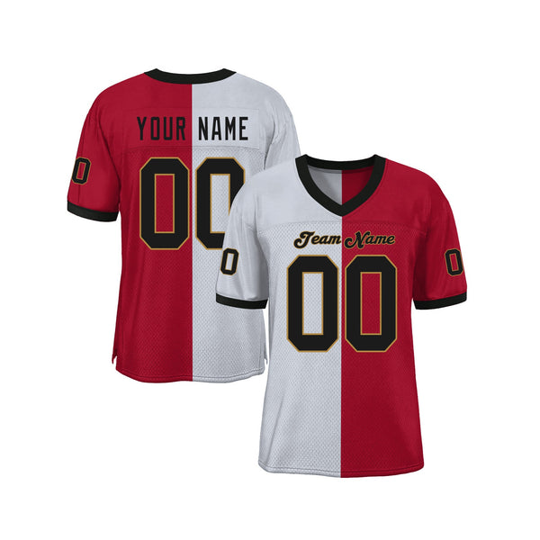 Custom Red Black-White Mesh Split Fashion Classic Style Authentic Sports Football Jersey