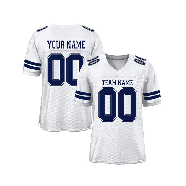 Custom White Navy-White Mesh Classic Style Authentic Sports Football Jersey