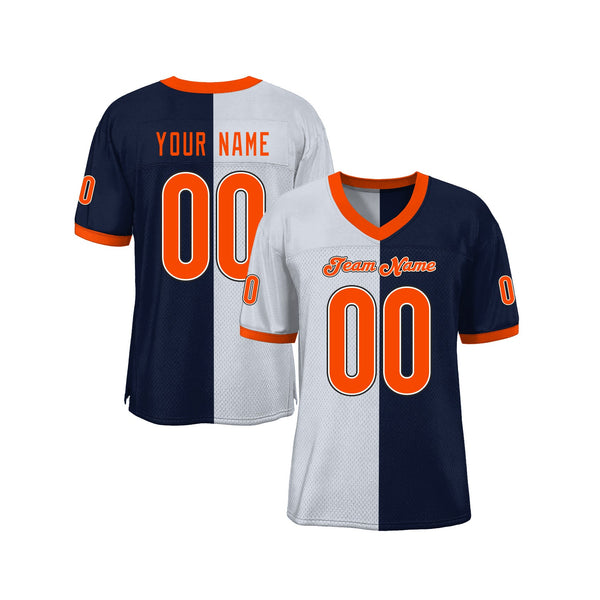 Custom Navy Orange-White Mesh Split Fashion Classic Style Authentic Sports Football Jersey