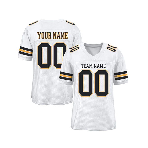 Custom White Black-Gold Mesh Classic Style Authentic Sports Football Jersey