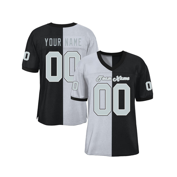 Custom Black Silver-White Mesh Split Fashion Classic Style Authentic Sports Football Jersey
