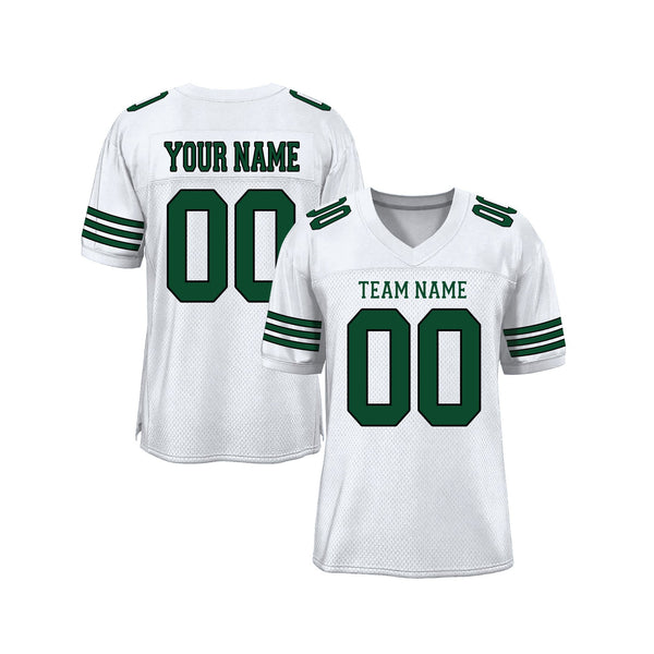 Custom White Grass Green-Black Mesh Classic Style Authentic Sports Football Jersey