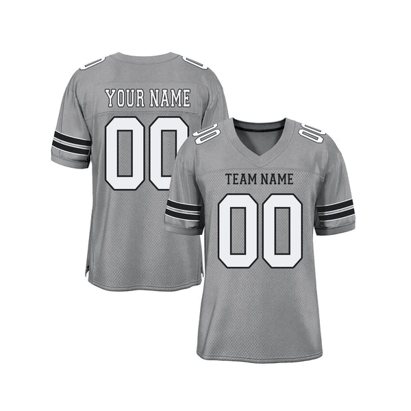 Custom Gray White-Black Mesh Classic Style Authentic Sports Football Jersey