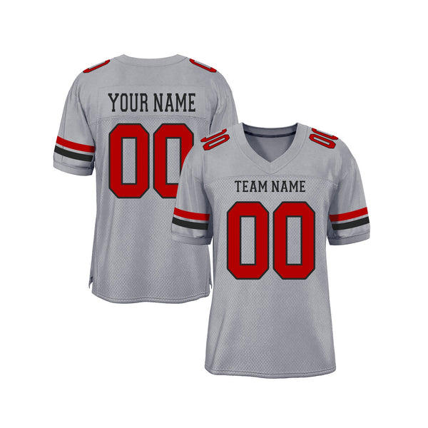 Custom Gray Red-Black Mesh Classic Style Authentic Sports Football Jersey