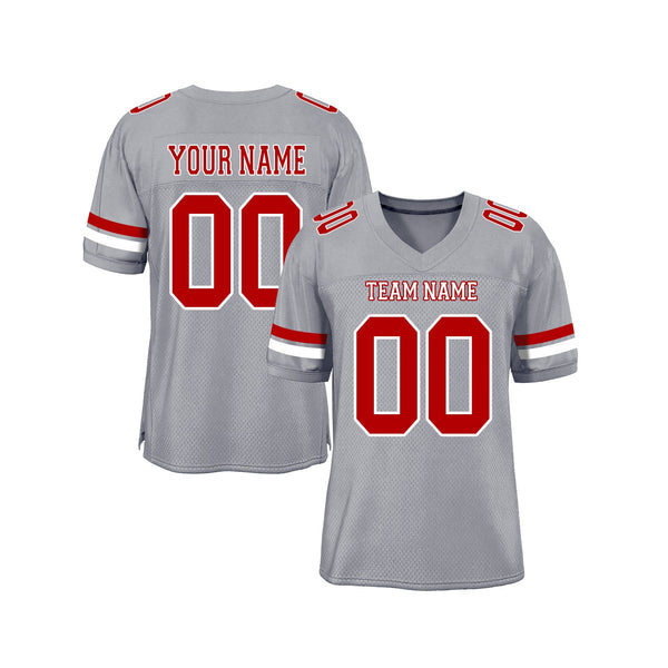 Custom Gray Red-White Mesh Classic Style Authentic Sports Football Jersey