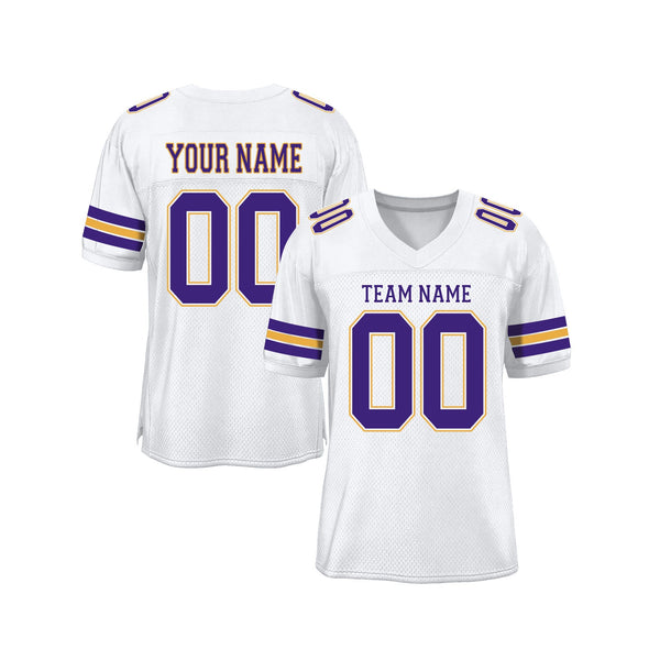 Custom White Purple-Gold Mesh Classic Style Authentic Sports Football Jersey