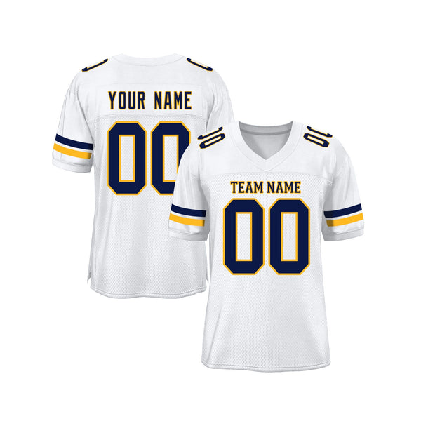 Custom White Navy-Gold Mesh Classic Style Authentic Sports Football Jersey